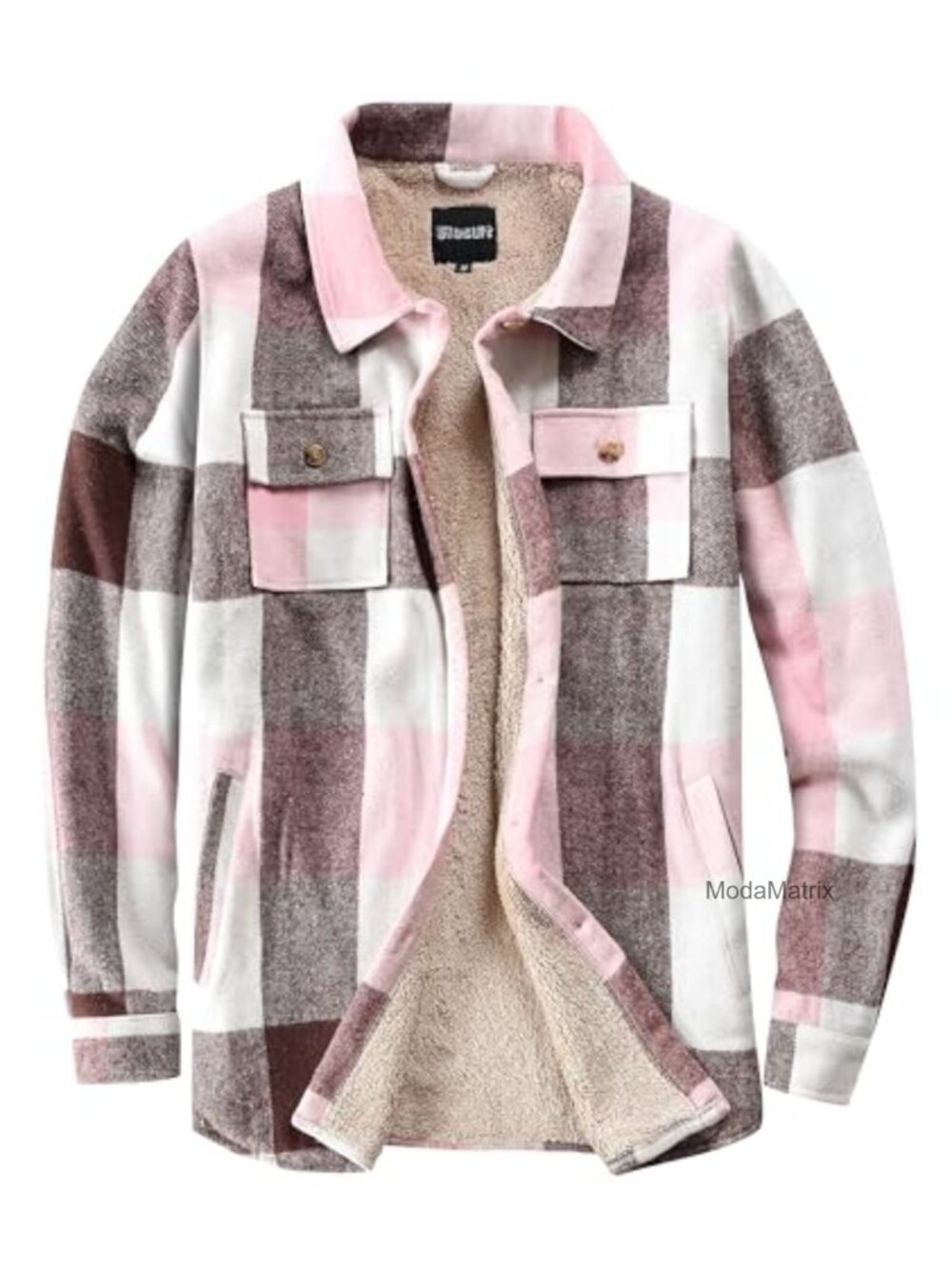 Women's Sherpa Lined Flannel Shirt Jacket Plaid Button Pocket Coat